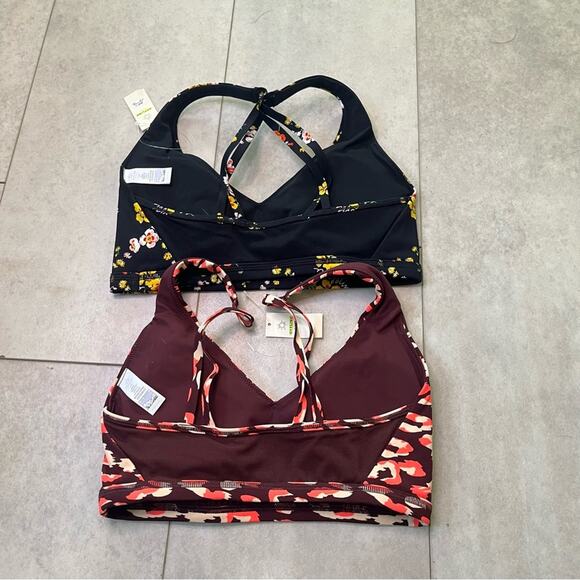 NWT Aerie Offline Goals Plunge Sports Bra 2 Pack Maroon Black Floral Small Mesh - Picture 4 of 16